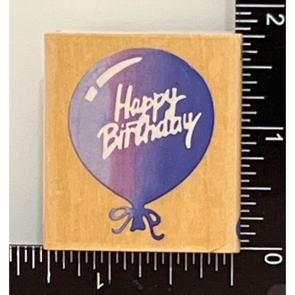 Happy Birthday Balloon Wood Mounted Rubber Stamp By All Night Media 550E06 - Picture 1 of 4